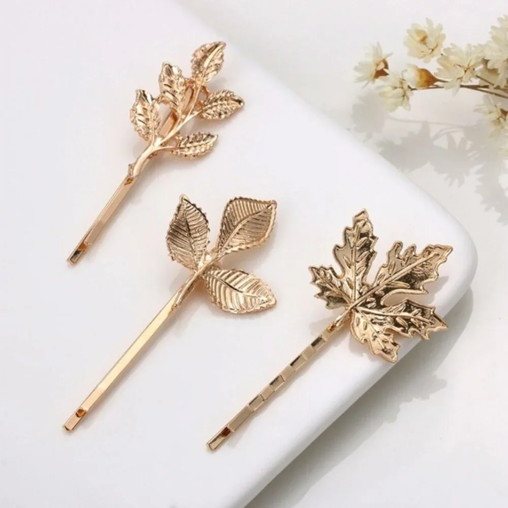 “Aveline” Beautiful 3-Leaf Boho Gold Hair Clips
